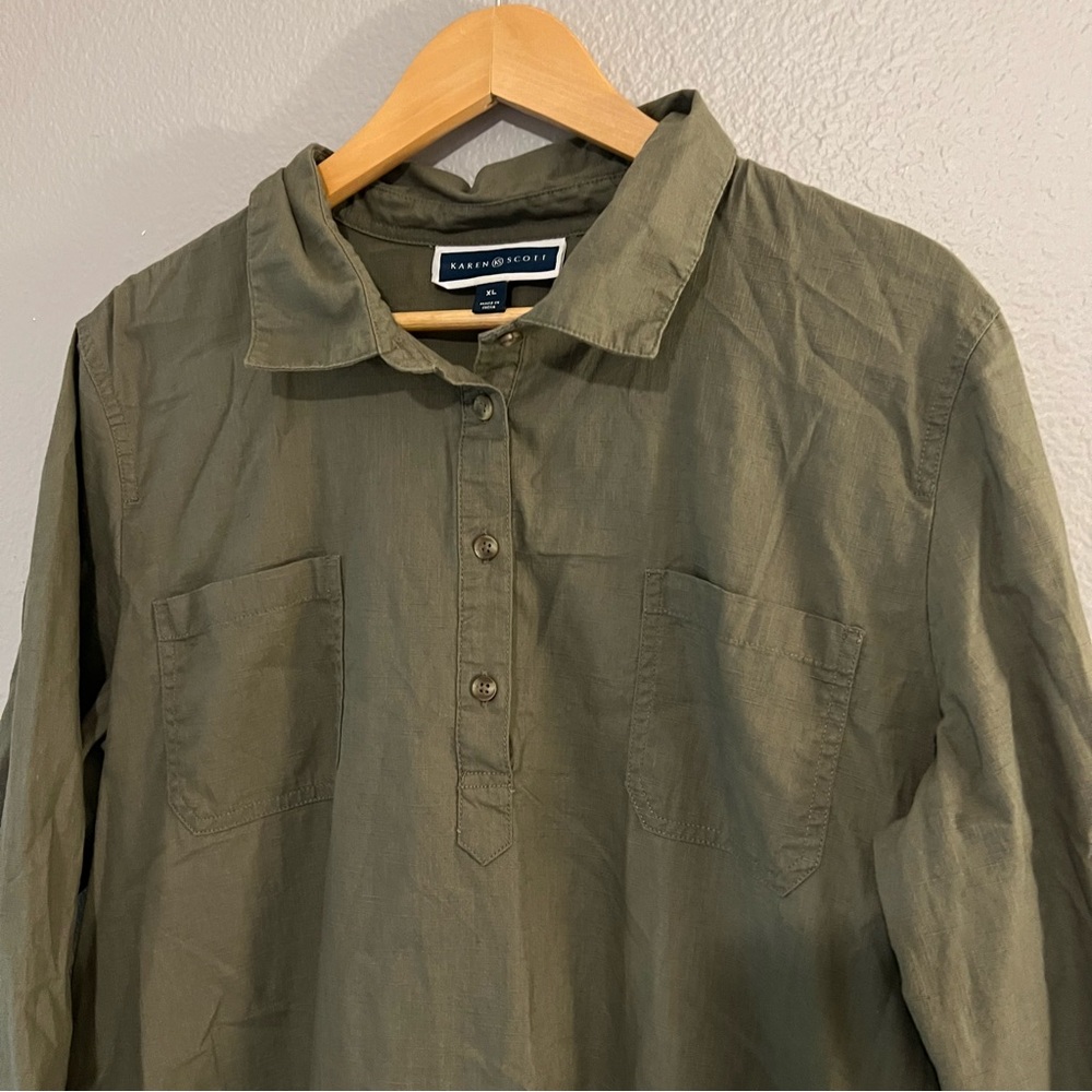 Karen Scott Olive Green Mini Shirt Dress XL - Picture 3 of 6